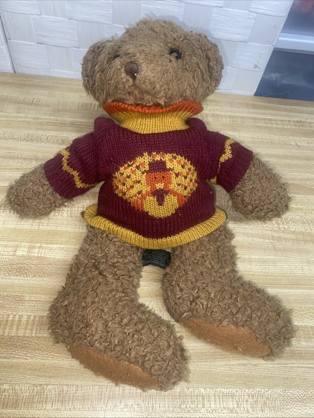 Vintage Russ Canterbury Plush Curly Hair Bear 12" Stuffed Animal Turkey Sweater